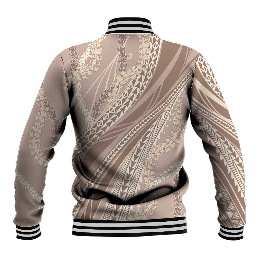Polynesian Puakeniken Pikake Twisted Lei Baseball Jacket Beige - Polynesian Pride
