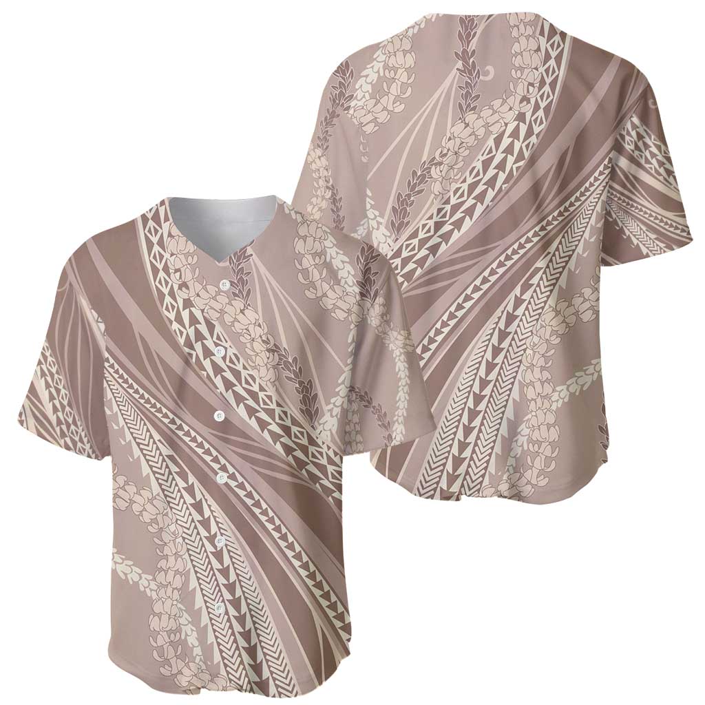 Polynesian Puakeniken Pikake Twisted Lei Baseball Jersey Beige - Polynesian Pride
