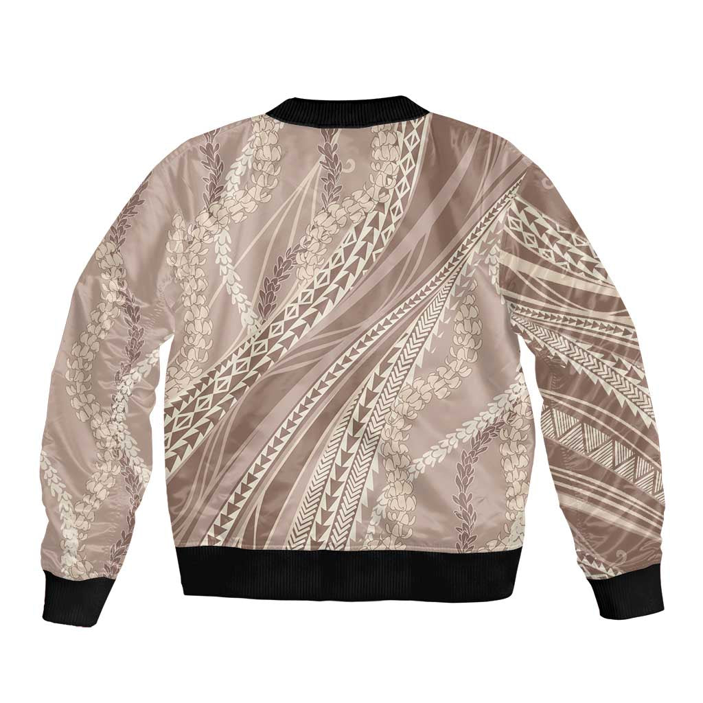Polynesian Puakeniken Pikake Twisted Lei Bomber Jacket Beige - Polynesian Pride