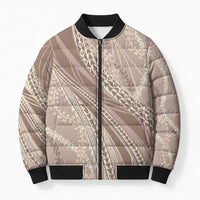 Polynesian Puakeniken Pikake Twisted Lei Bomber Puffer Jacket Beige - Polynesian Pride