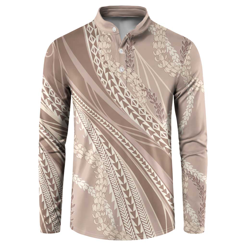 Polynesian Puakeniken Pikake Twisted Lei Button Sweatshirt Beige - Polynesian Pride