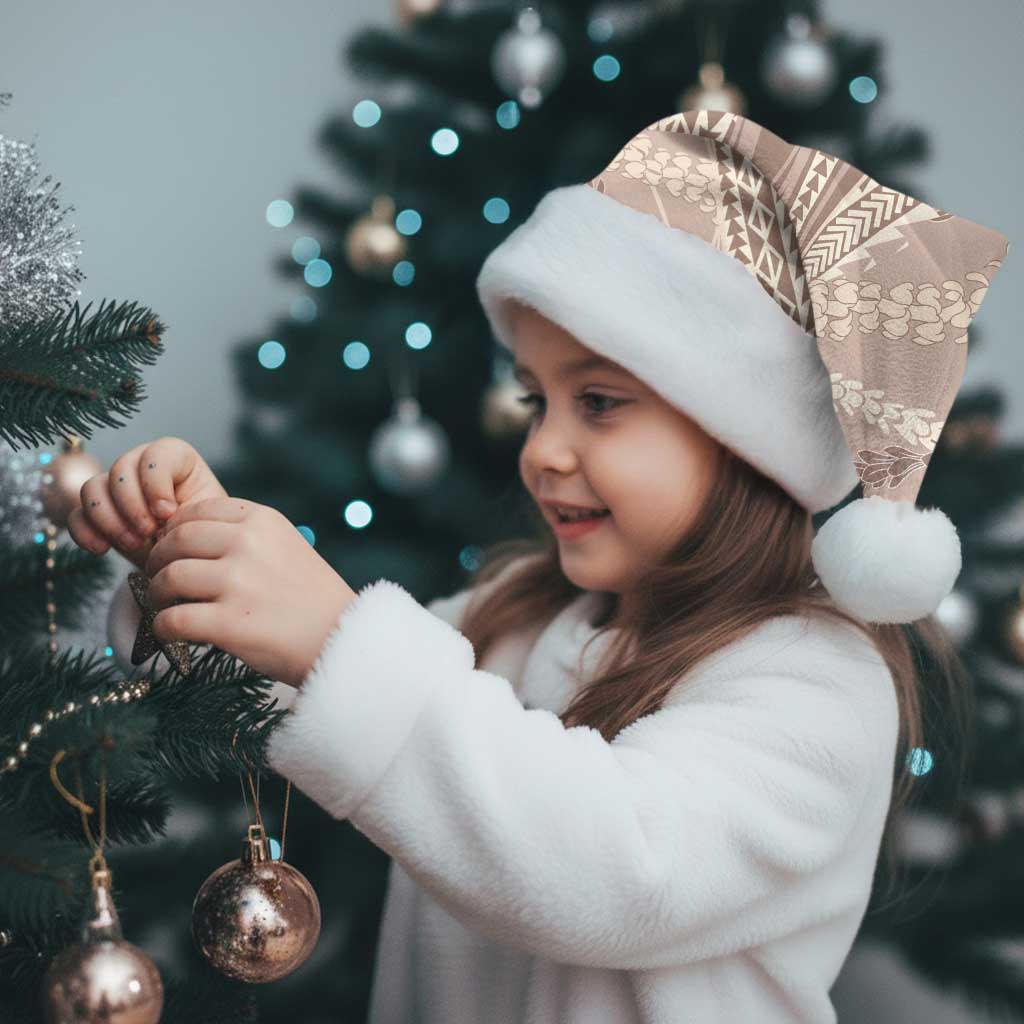 Polynesian Puakeniken Pikake Twisted Lei Christmas Santa Hat Beige - Polynesian Pride