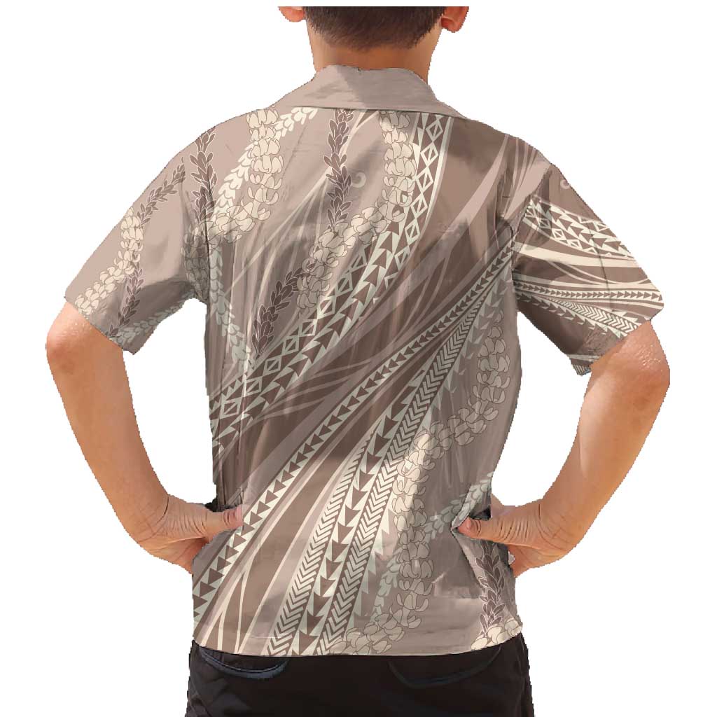 Polynesian Puakeniken Pikake Twisted Lei Family Matching Mermaid Dress and Hawaiian Shirt Beige - Polynesian Pride