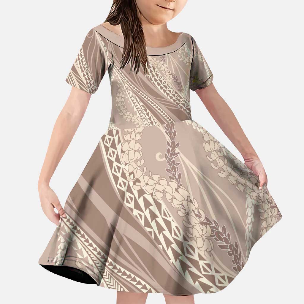 Polynesian Puakeniken Pikake Twisted Lei Family Matching Off Shoulder Maxi Dress and Hawaiian Shirt Beige - Polynesian Pride