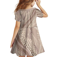 Polynesian Puakeniken Pikake Twisted Lei Family Matching Off Shoulder Short Dress and Hawaiian Shirt Beige - Polynesian Pride