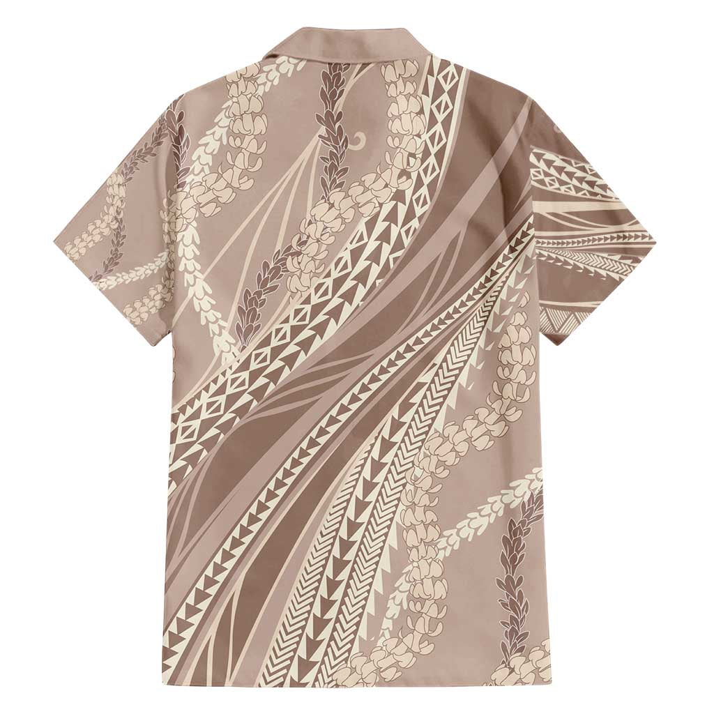 Polynesian Puakeniken Pikake Twisted Lei Family Matching Off Shoulder Short Dress and Hawaiian Shirt Beige - Polynesian Pride