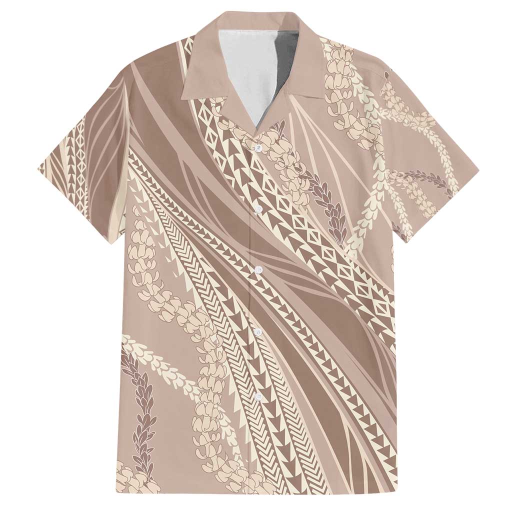 Polynesian Puakeniken Pikake Twisted Lei Family Matching Summer Maxi Dress and Hawaiian Shirt Beige - Polynesian Pride