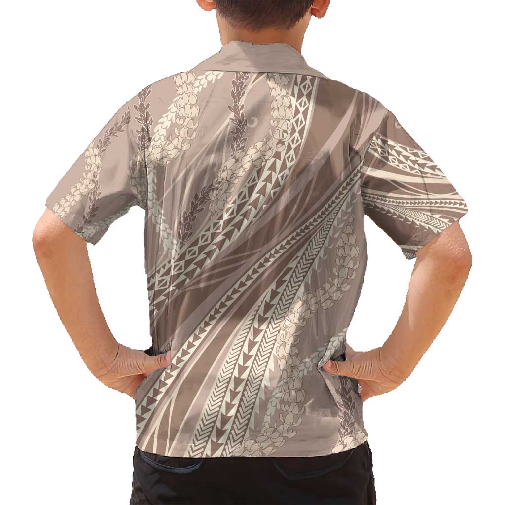 Polynesian Puakeniken Pikake Twisted Lei Family Matching Tank Maxi Dress and Hawaiian Shirt Beige - Polynesian Pride