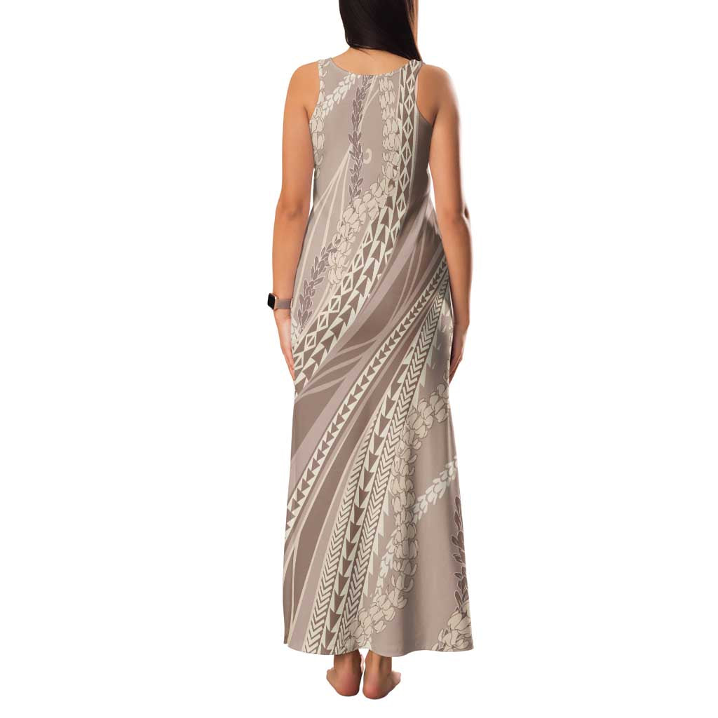 Polynesian Puakeniken Pikake Twisted Lei Family Matching Tank Maxi Dress and Hawaiian Shirt Beige - Polynesian Pride