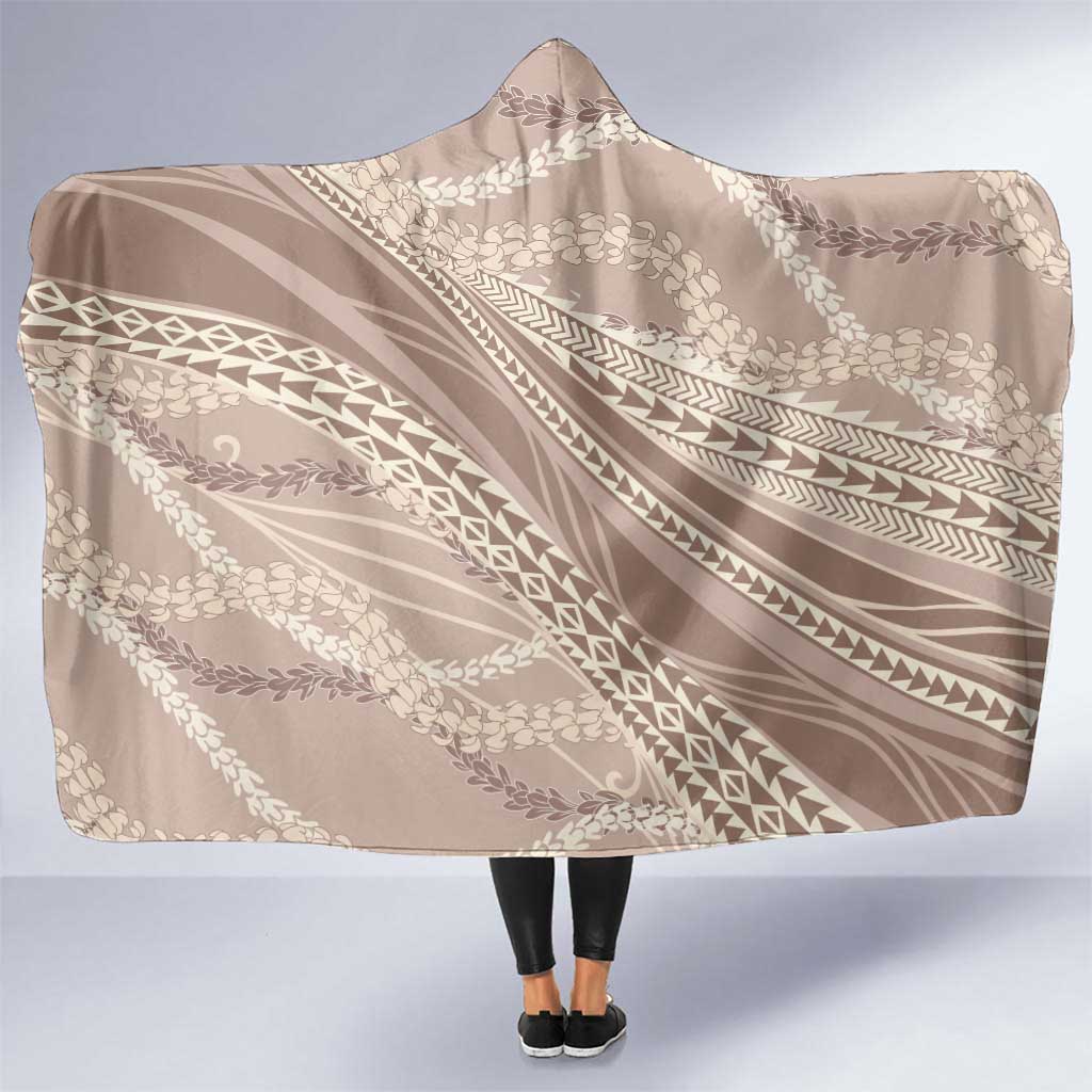 Polynesian Puakeniken Pikake Twisted Lei Hooded Blanket Beige - Polynesian Pride