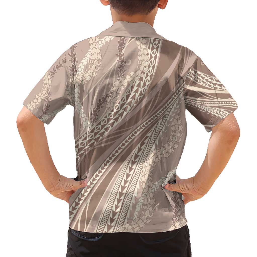 Polynesian Puakeniken Pikake Twisted Lei Kid Hawaiian Shirt Beige - Polynesian Pride