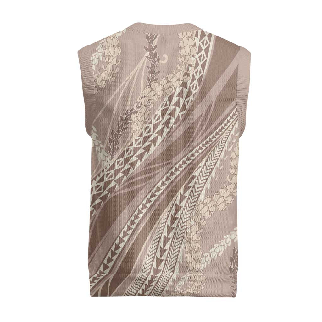 Polynesian Puakeniken Pikake Twisted Lei Christmas Knitted V-Neck Vest Beige - Polynesian Pride