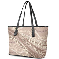 Polynesian Puakeniken Pikake Twisted Lei Leather Tote Bag Beige - Polynesian Pride