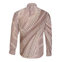 Polynesian Puakeniken Pikake Twisted Lei Long Sleeve Button Shirt Beige - Polynesian Pride