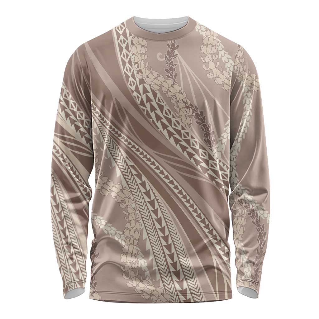 Polynesian Puakeniken Pikake Twisted Lei Long Sleeve Shirt Beige - Polynesian Pride