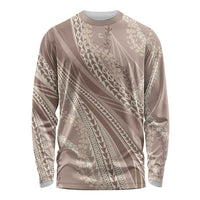 Polynesian Puakeniken Pikake Twisted Lei Long Sleeve Shirt Beige - Polynesian Pride