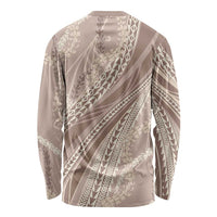 Polynesian Puakeniken Pikake Twisted Lei Long Sleeve Shirt Beige - Polynesian Pride