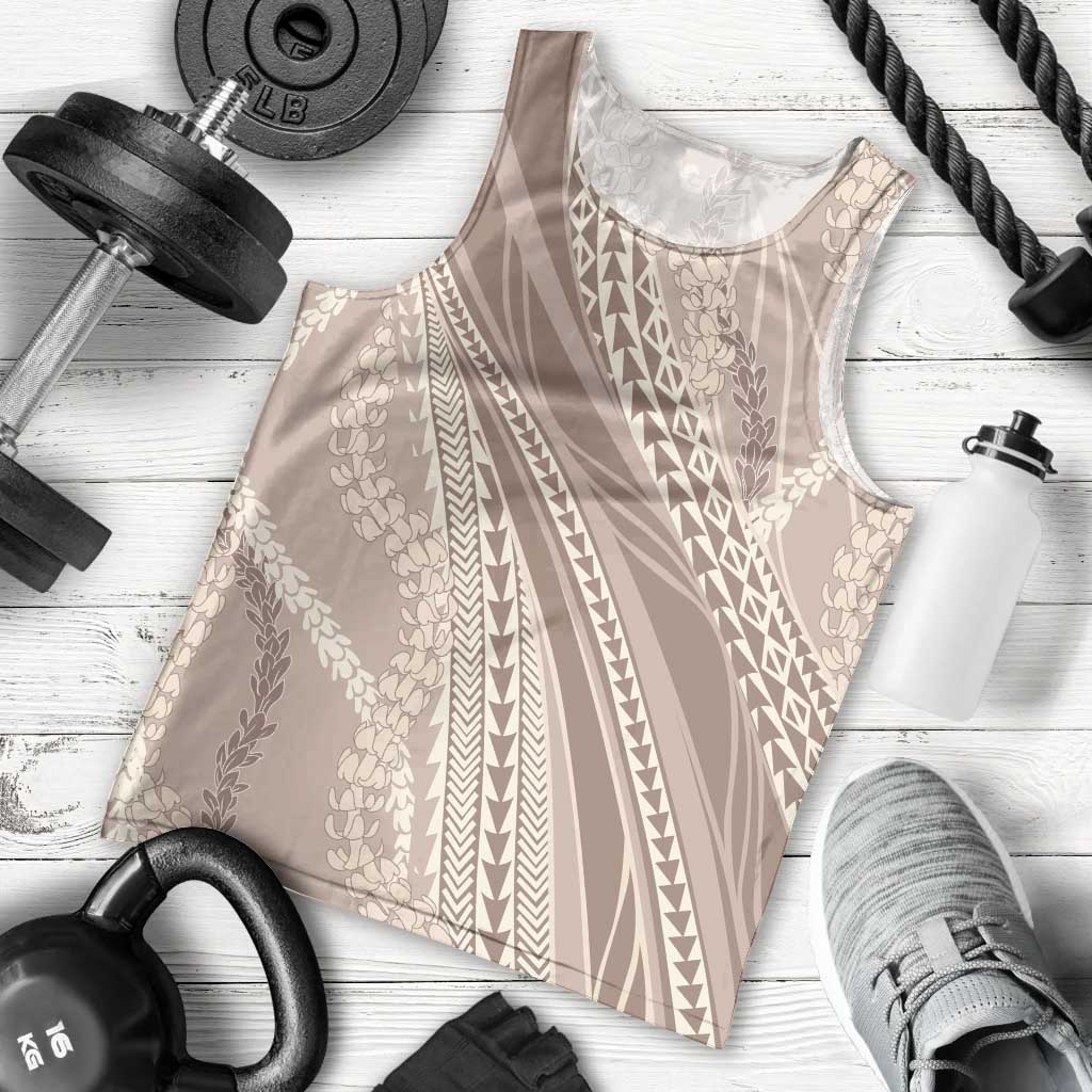 Polynesian Puakeniken Pikake Twisted Lei Men Tank Top Beige - Polynesian Pride