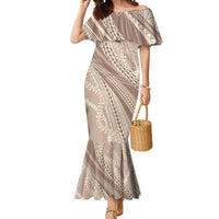 Polynesian Puakeniken Pikake Twisted Lei Mermaid Dress Beige - Polynesian Pride