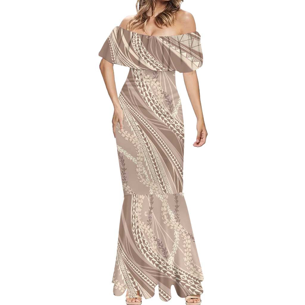 Polynesian Puakeniken Pikake Twisted Lei Mermaid Dress Beige - Polynesian Pride