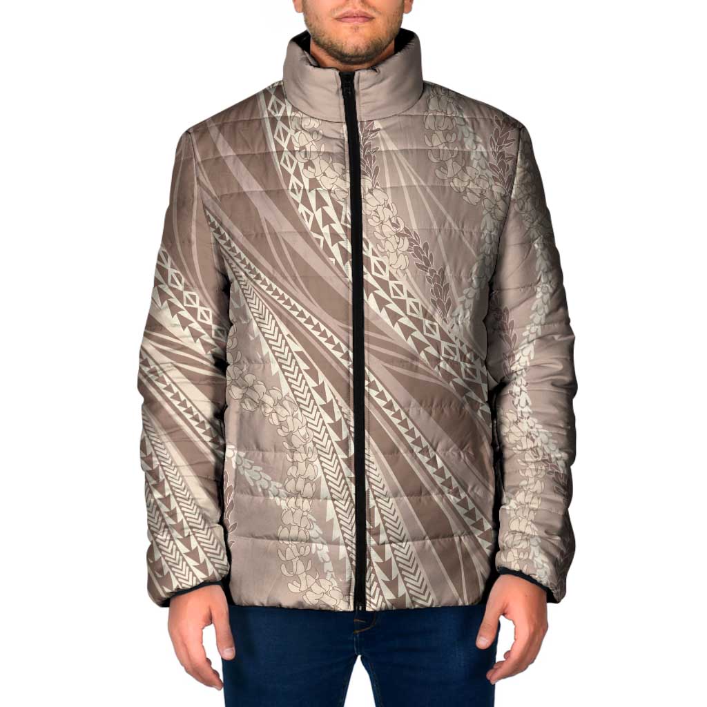 Polynesian Puakeniken Pikake Twisted Lei Padded Jacket Beige - Polynesian Pride