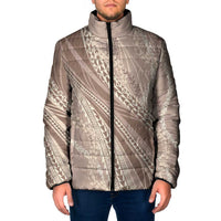 Polynesian Puakeniken Pikake Twisted Lei Padded Jacket Beige - Polynesian Pride