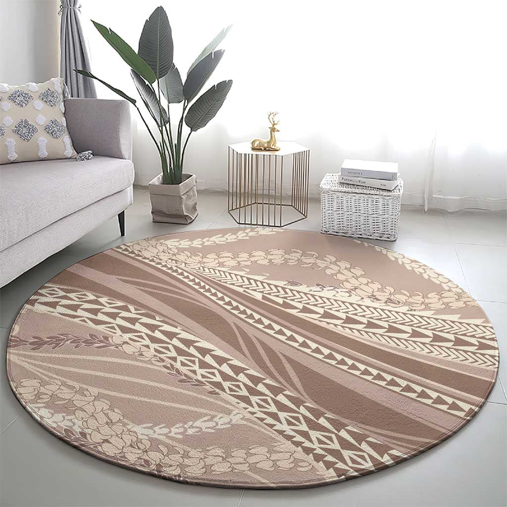 Polynesian Puakeniken Pikake Twisted Lei Round Carpet Beige - Polynesian Pride