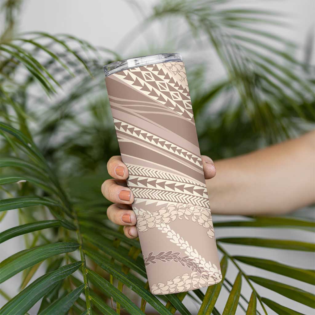 Polynesian Puakeniken Pikake Twisted Lei Skinny Tumbler Beige - Polynesian Pride