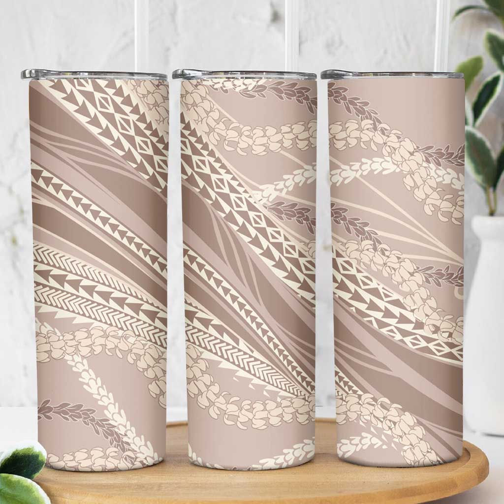 Polynesian Puakeniken Pikake Twisted Lei Skinny Tumbler Beige - Polynesian Pride