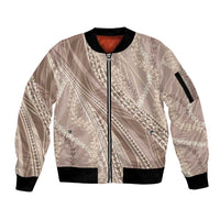 Polynesian Puakeniken Pikake Twisted Lei Sleeve Zip Bomber Jacket Beige - Polynesian Pride