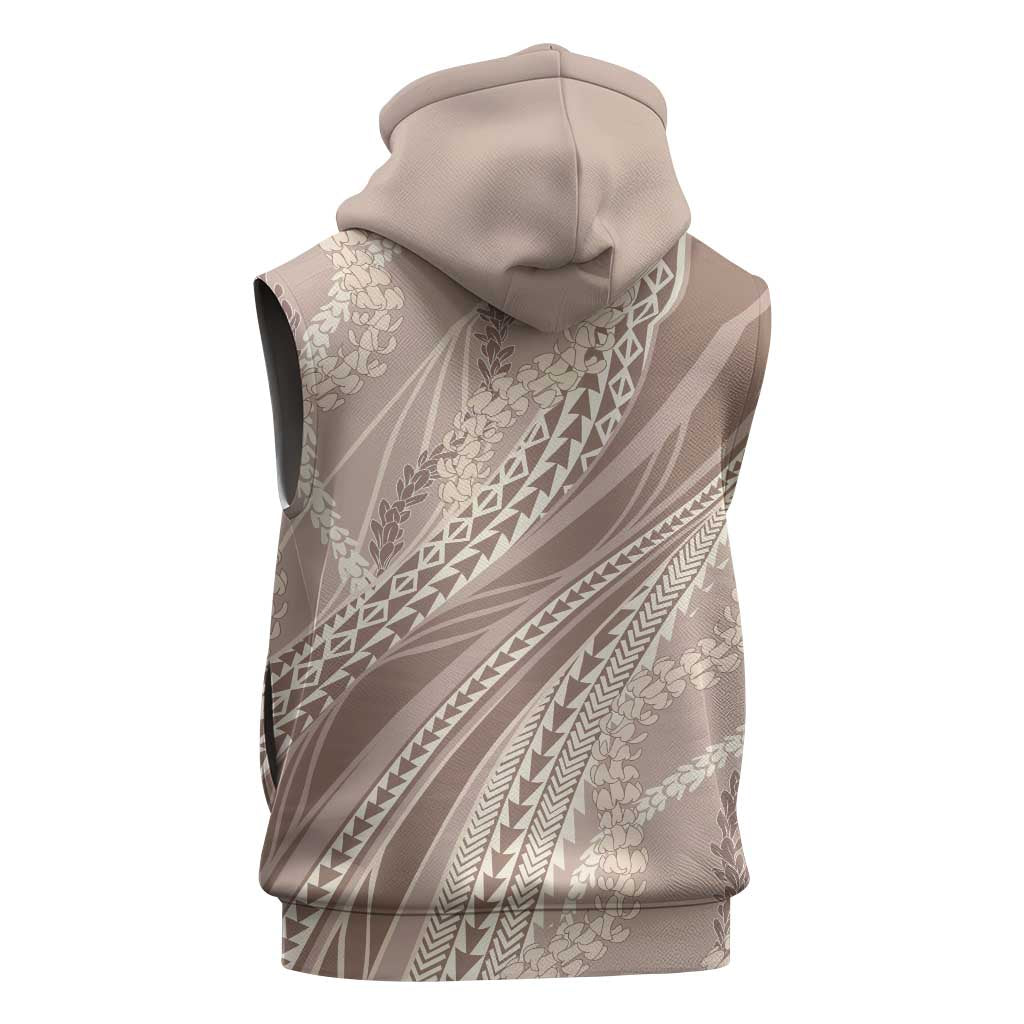 Polynesian Puakeniken Pikake Twisted Lei Sleeveless Hoodie Beige - Polynesian Pride