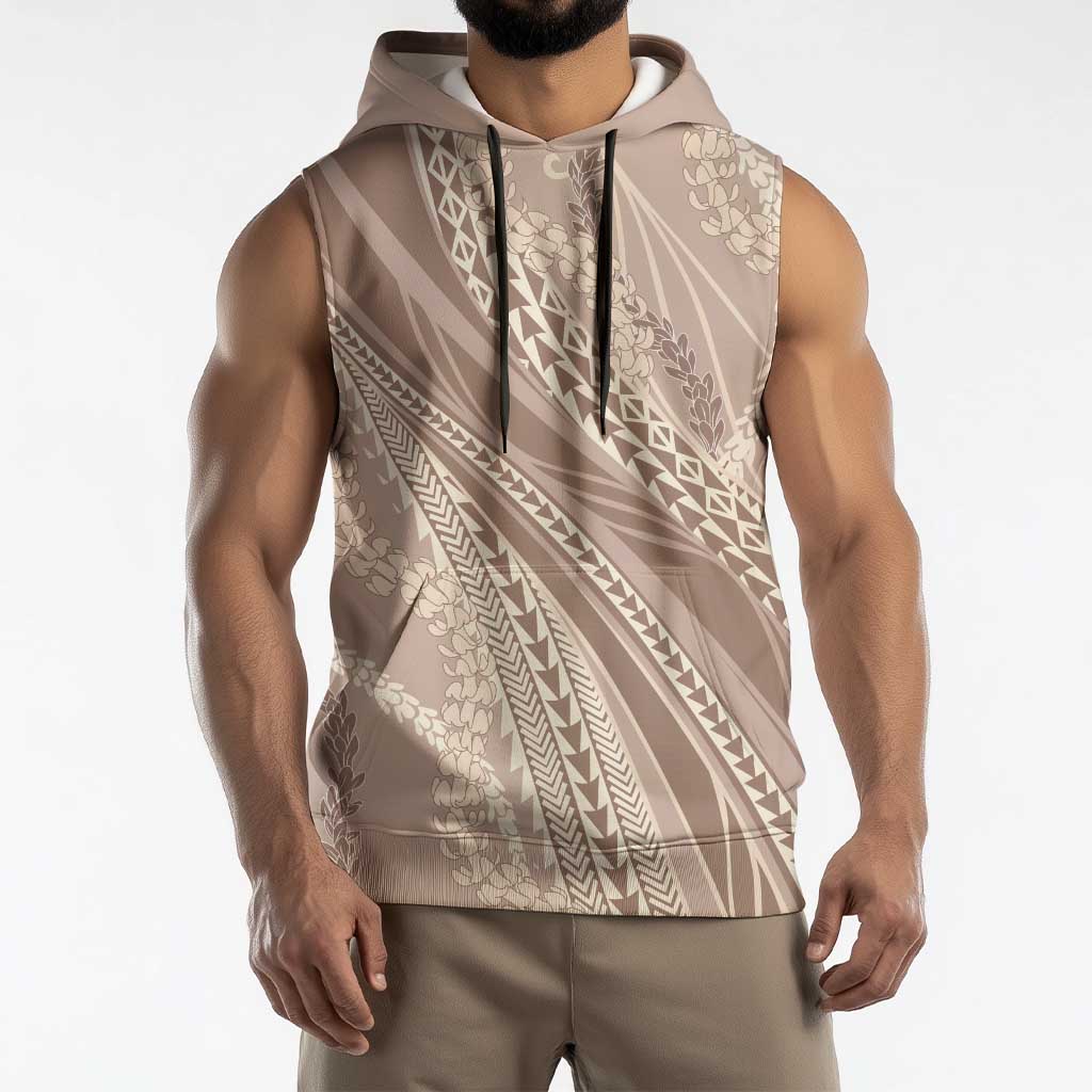 Polynesian Puakeniken Pikake Twisted Lei Sleeveless Hoodie Beige - Polynesian Pride