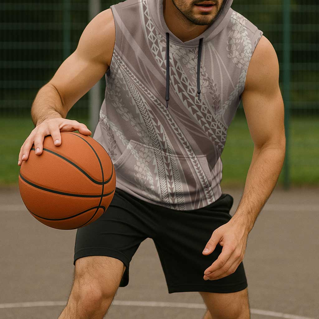 Polynesian Puakeniken Pikake Twisted Lei Sleeveless Hoodie Beige - Polynesian Pride