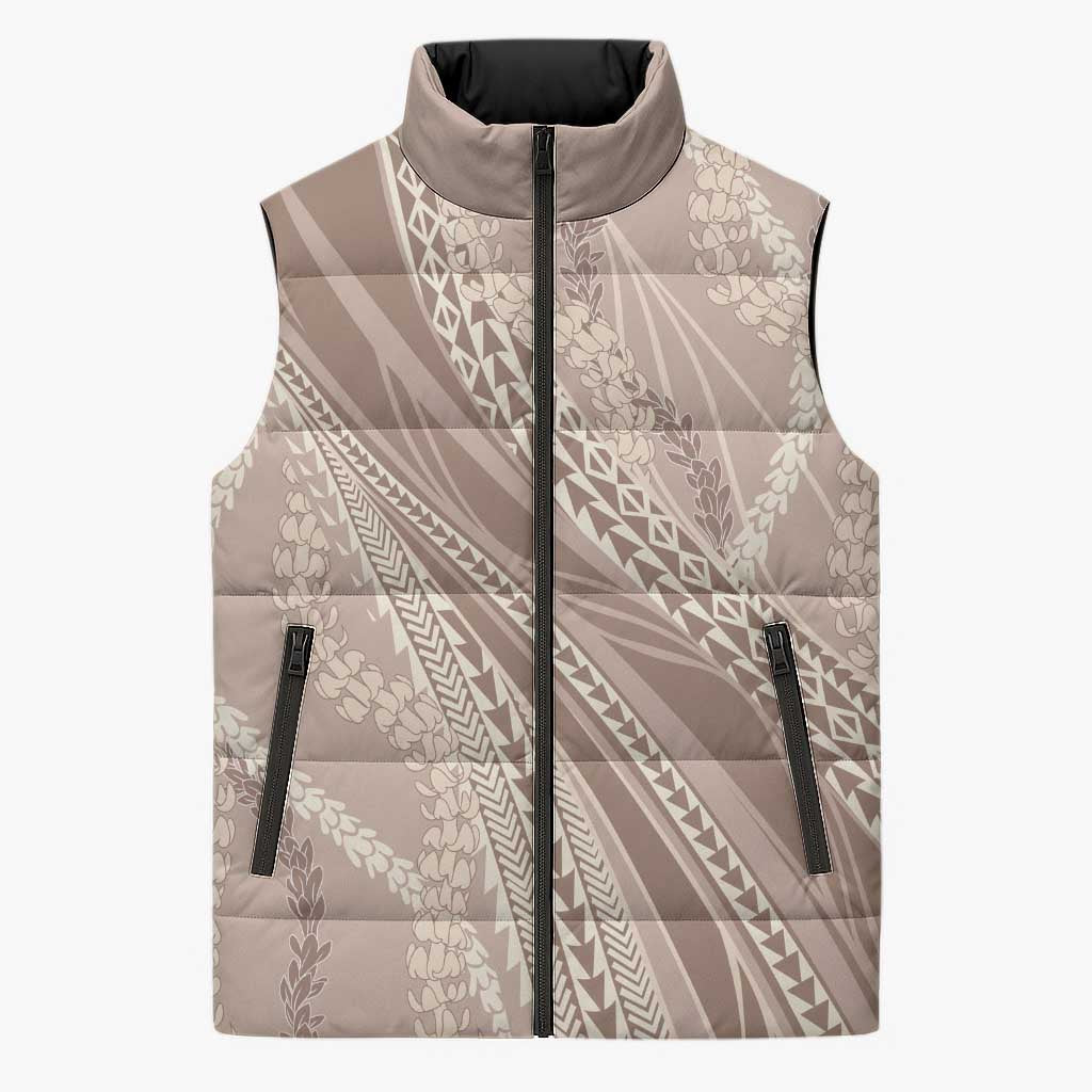 Polynesian Puakeniken Pikake Twisted Lei Sleeveless Puffer Jacket Beige - Polynesian Pride