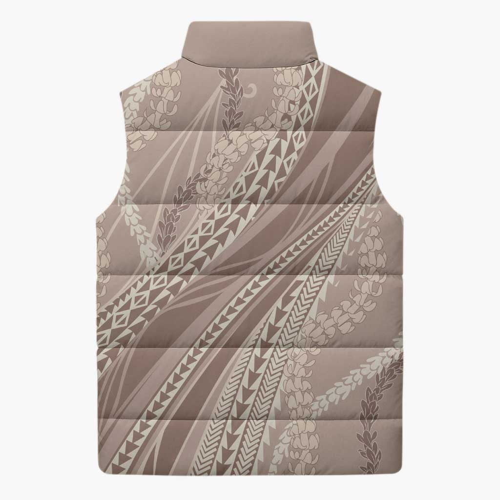 Polynesian Puakeniken Pikake Twisted Lei Sleeveless Puffer Jacket Beige - Polynesian Pride