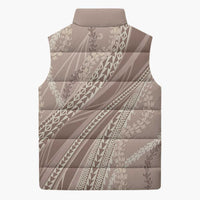 Polynesian Puakeniken Pikake Twisted Lei Sleeveless Puffer Jacket Beige - Polynesian Pride
