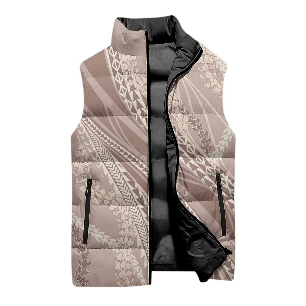Polynesian Puakeniken Pikake Twisted Lei Sleeveless Puffer Jacket Beige - Polynesian Pride