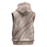 Polynesian Puakeniken Pikake Twisted Lei Sleeveless Zip Hoodie Beige - Polynesian Pride