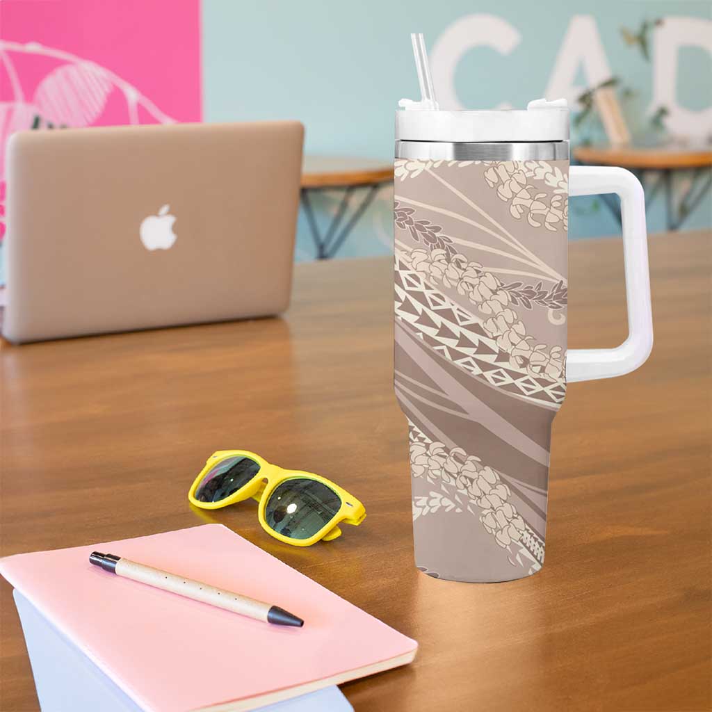 Polynesian Puakeniken Pikake Twisted Lei Tumbler With Handle Beige - Polynesian Pride