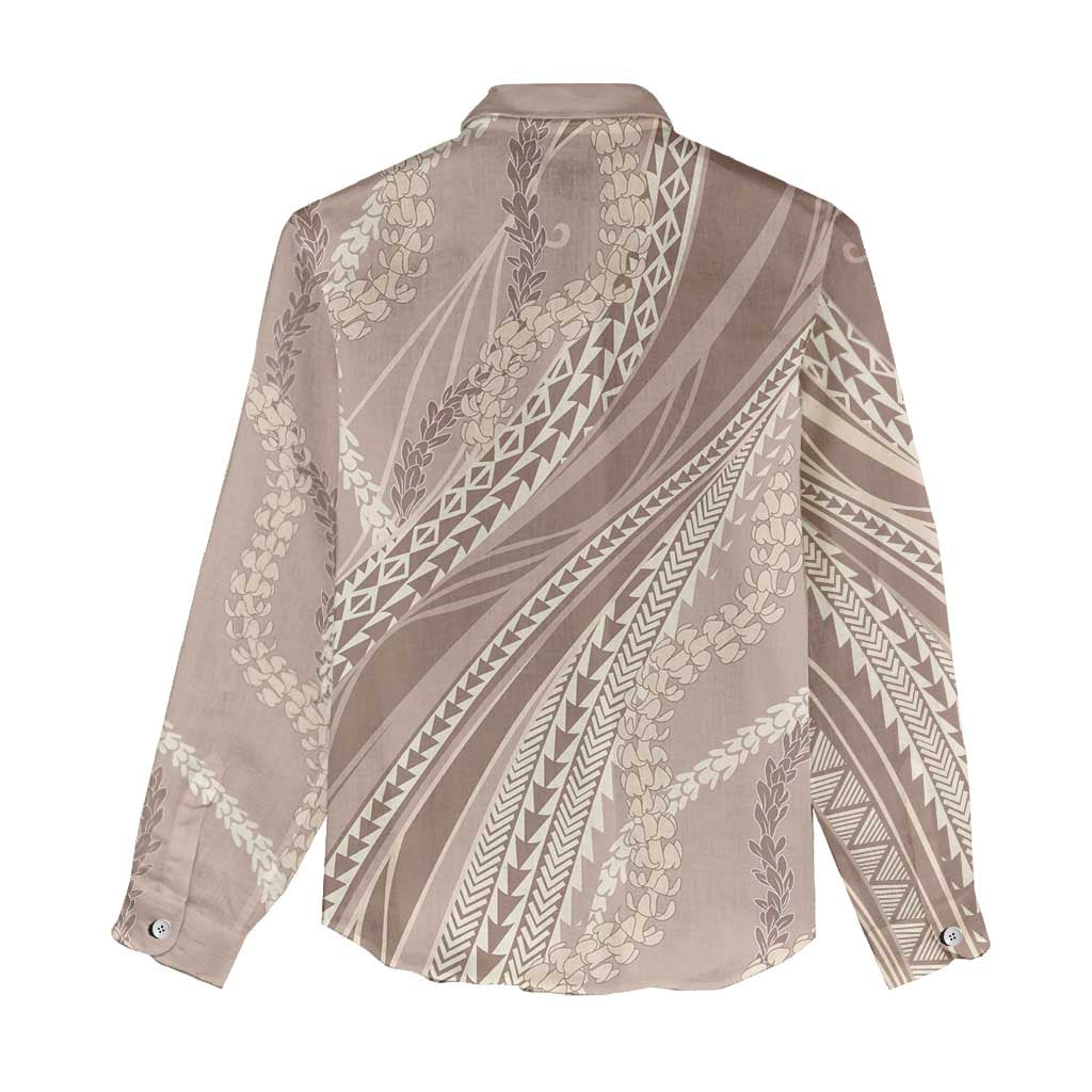 Polynesian Puakeniken Pikake Twisted Lei Women Casual Shirt Beige - Polynesian Pride