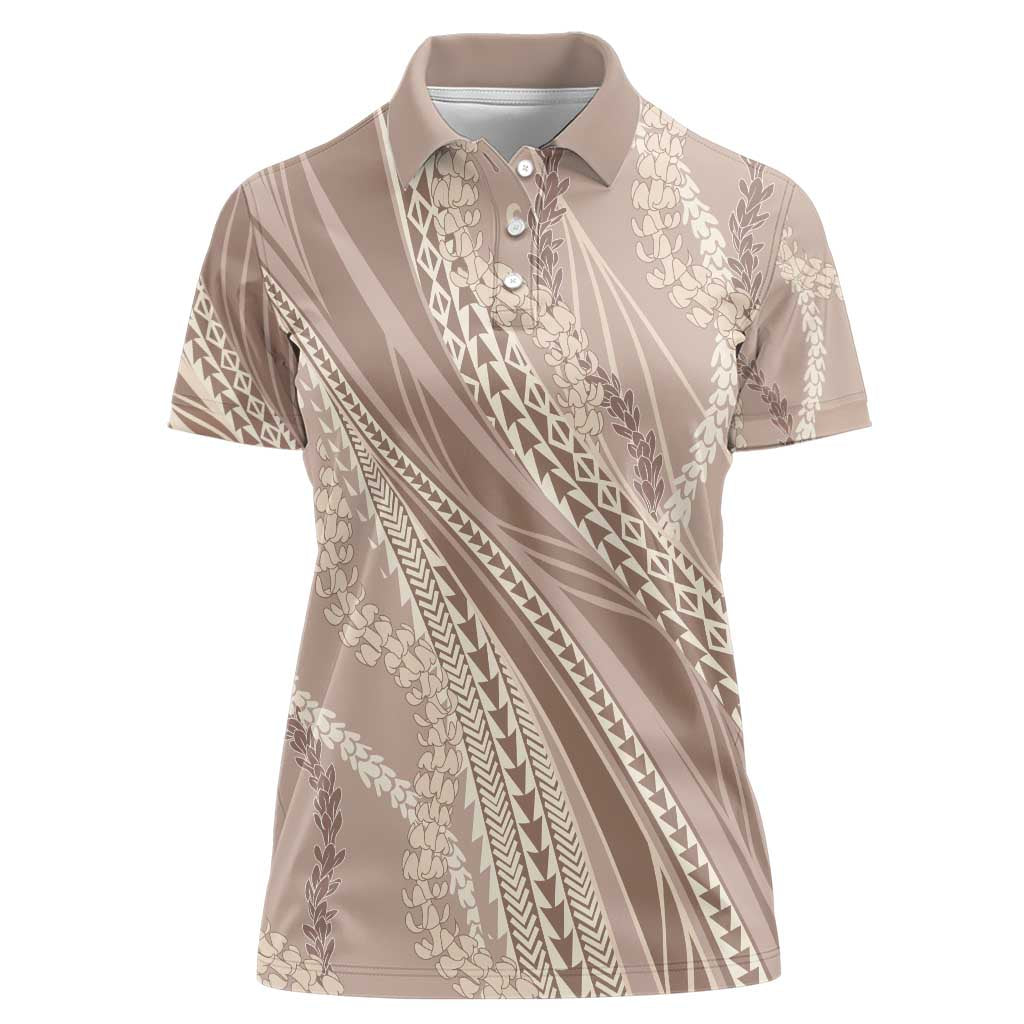 Polynesian Puakeniken Pikake Twisted Lei Women Polo Shirt Beige - Polynesian Pride