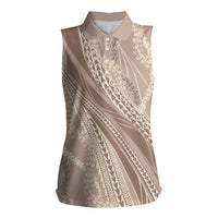 Polynesian Puakeniken Pikake Twisted Lei Women Sleeveless Polo Shirt Beige - Polynesian Pride