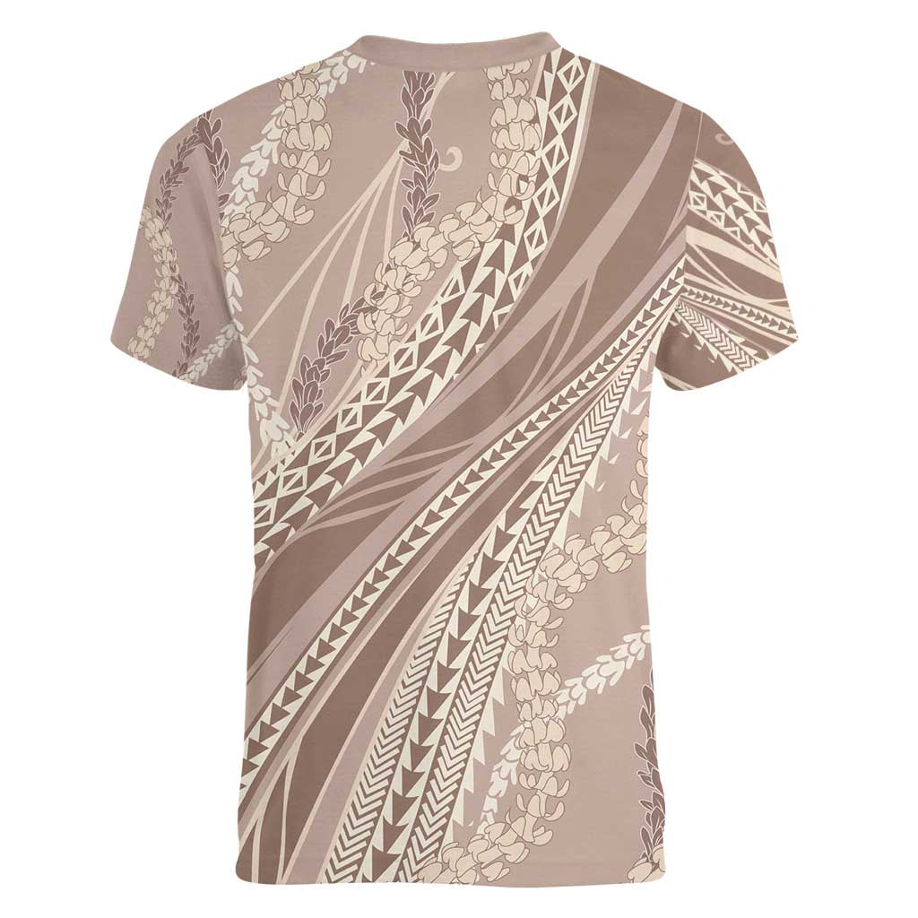 Polynesian Puakeniken Pikake Twisted Lei Women V-Neck T-Shirt Beige - Polynesian Pride
