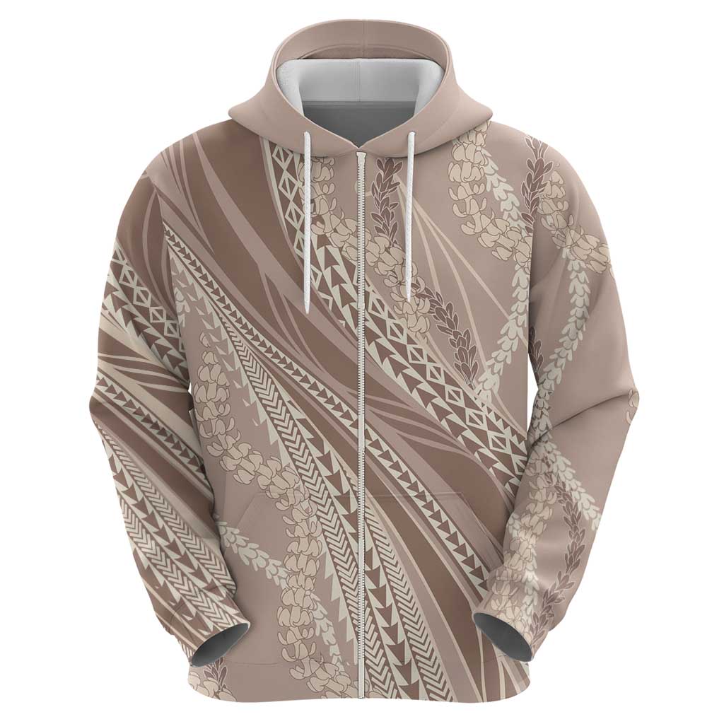 Polynesian Puakeniken Pikake Twisted Lei Zip Hoodie Beige - Polynesian Pride
