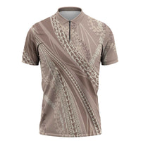 Polynesian Puakeniken Pikake Twisted Lei Zipper Polo Shirt Beige - Polynesian Pride
