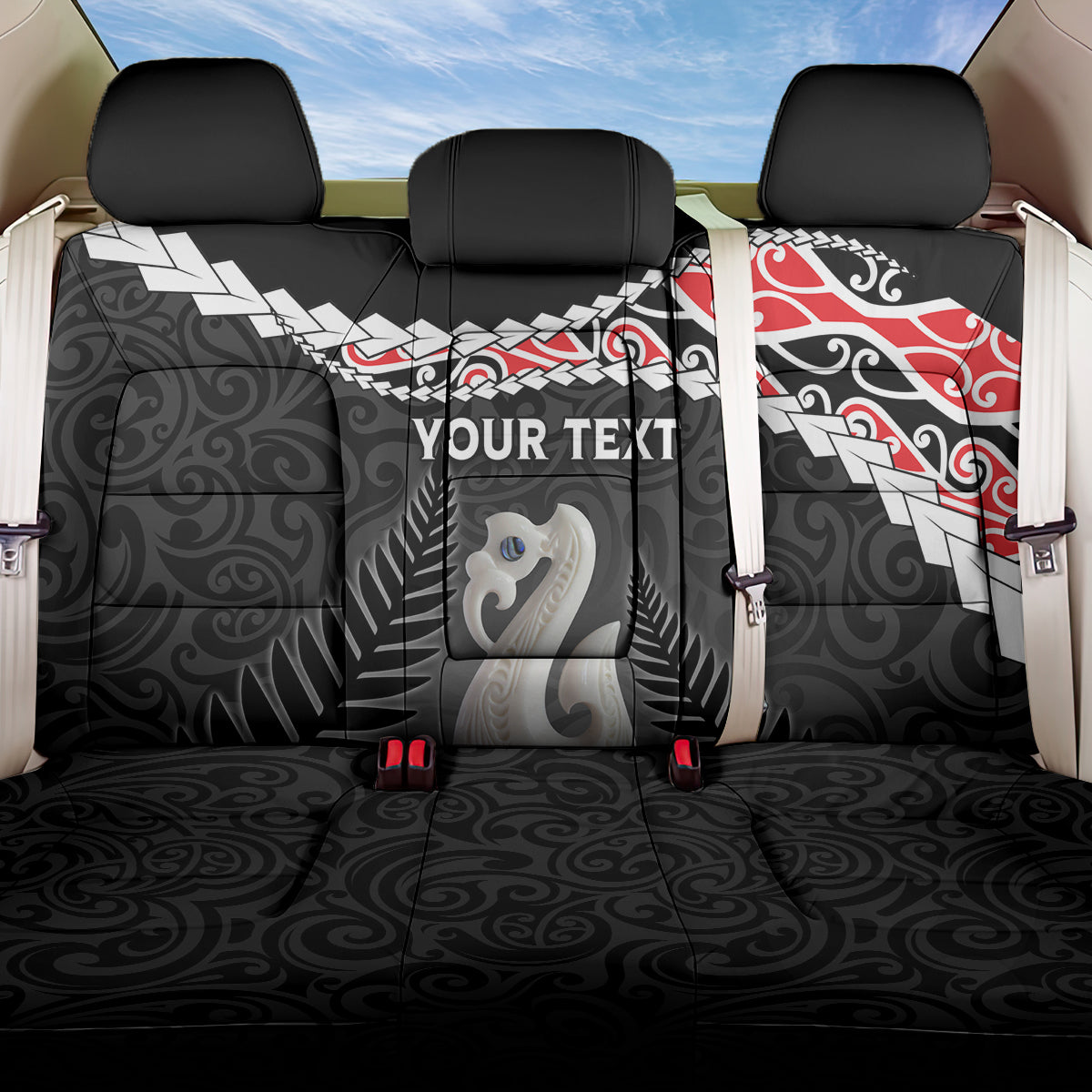 Personalised New Zealand Maori Back Car Seat Cover Manaia Mix Koru LT7 One Size Black - Polynesian Pride