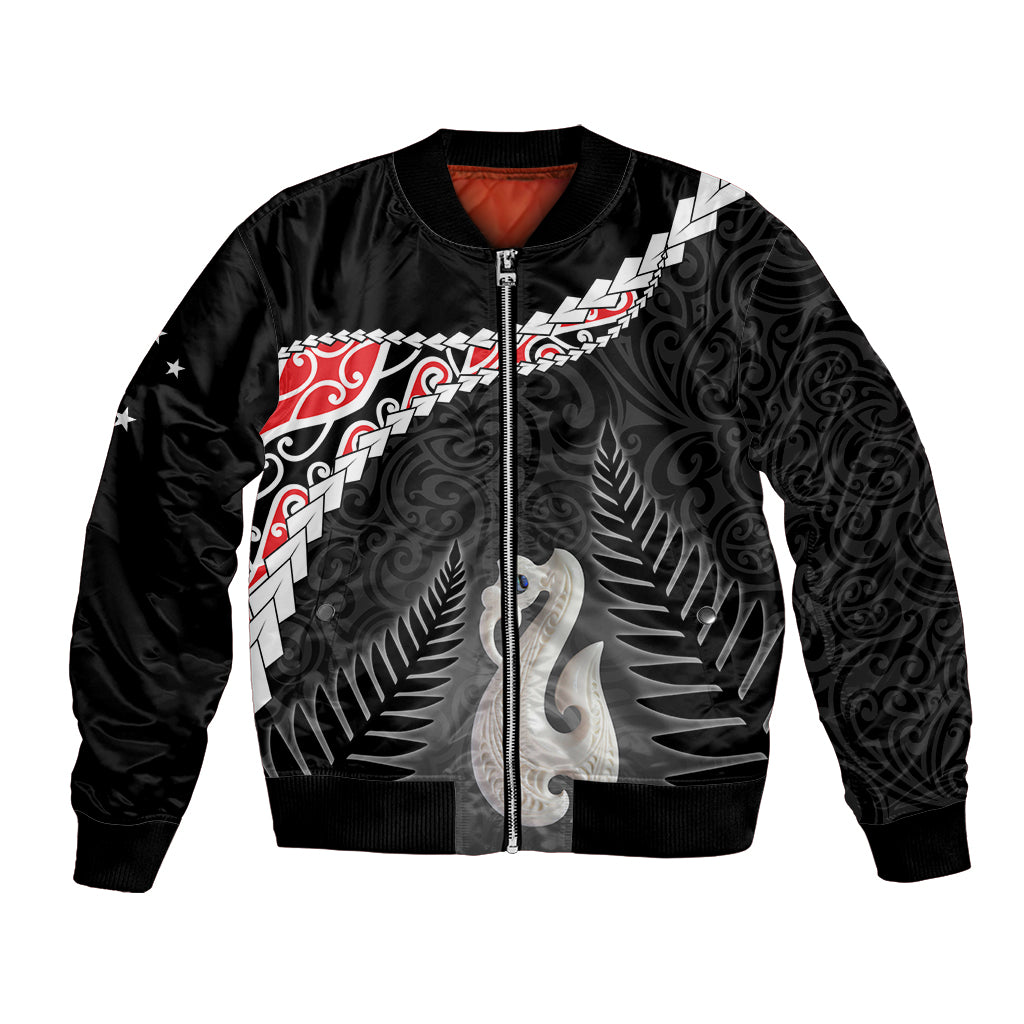 Personalised New Zealand Maori Bomber Jacket Manaia Mix Koru LT7 Unisex Black - Polynesian Pride