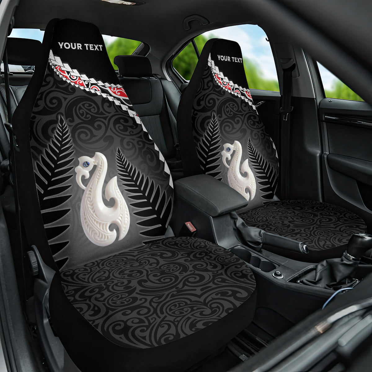 Personalised New Zealand Maori Car Seat Cover Manaia Mix Koru LT7 One Size Black - Polynesian Pride