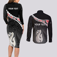 Personalised New Zealand Maori Couples Matching Long Sleeve Bodycon Dress and Long Sleeve Button Shirt Manaia Mix Koru LT7 - Polynesian Pride