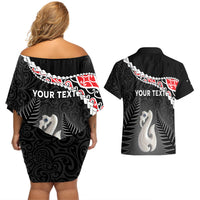 Personalised New Zealand Maori Couples Matching Off Shoulder Short Dress and Hawaiian Shirt Manaia Mix Koru LT7 - Polynesian Pride
